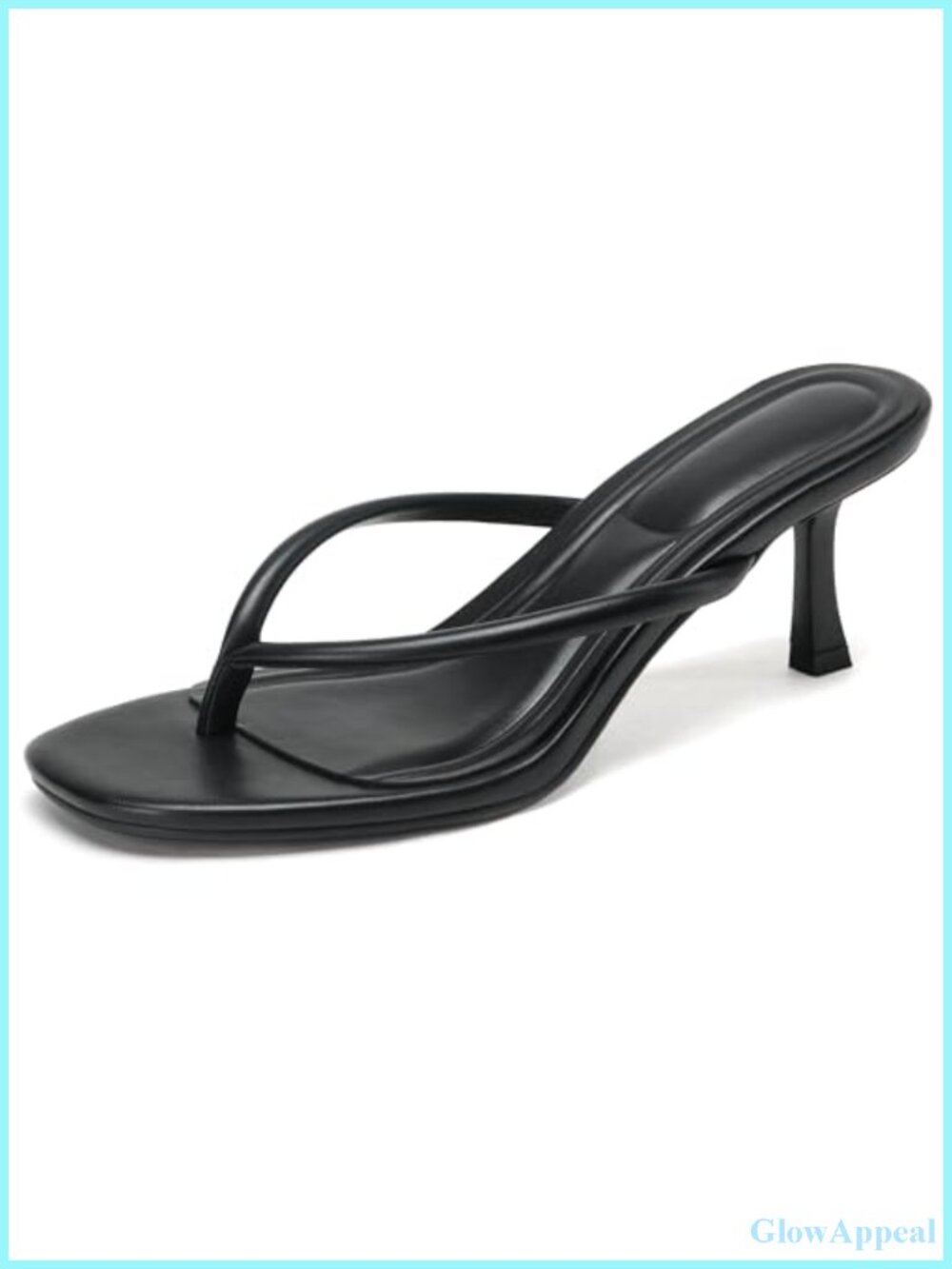 Kitten Heel Flip Flop Sandals Square Toe Faux Leather Slip On Thong Heels